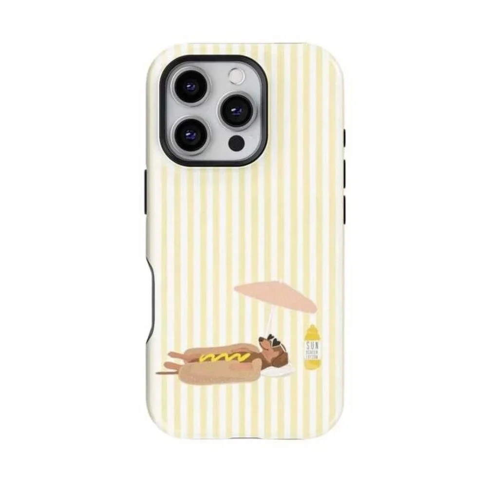 Dachshund Hot Dog iPhone 17 Pro Max Case Yellow White Striped Beach Dog Cover